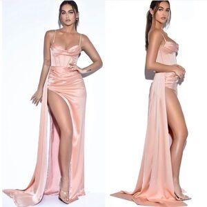 Miss Circle Blush Strappy Satin Corset Gown